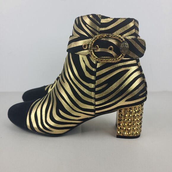 Kurt Geiger Women Zebra Print Black Gold Leather Stud Ankle Boots 6.5 - Picture 5 of 14